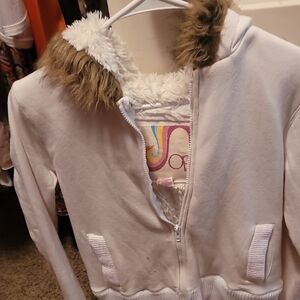 OP White Kids Jacket with Faux Fur Trim